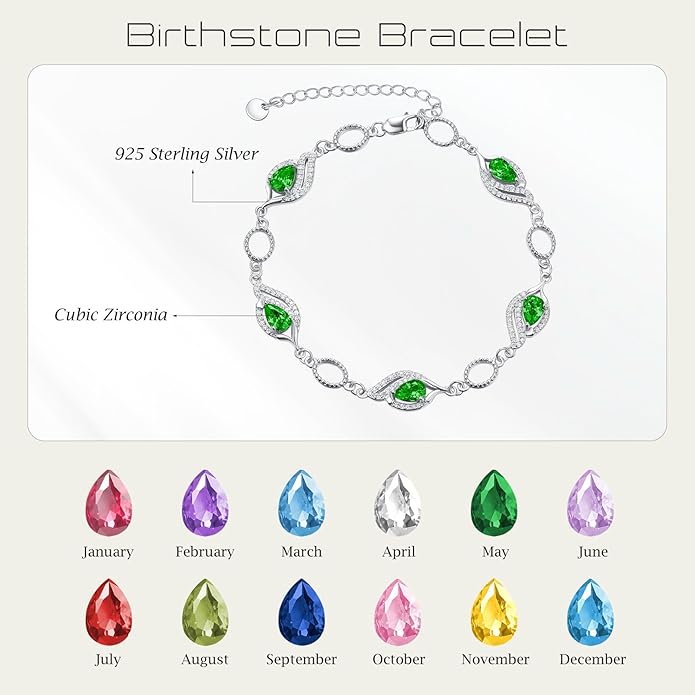 PRAYMOS Birthstone Bracelets for Women Mom Mother's Grandma Sterling Silver Women's Bracelets Birthstone Jewelry Gifts