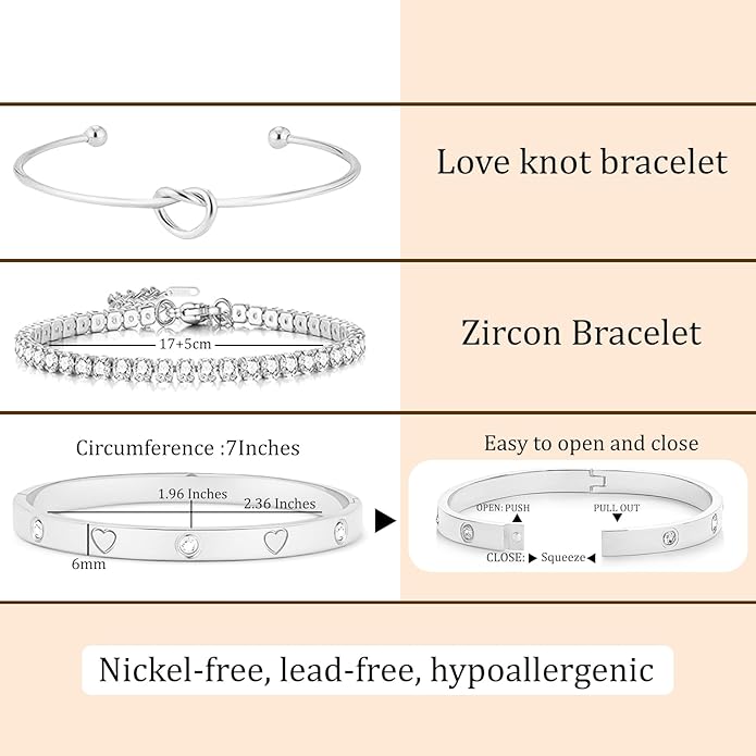 FAFUGA 18 K Gold Plated Love Bangle Bracelet Stack Cuff Jewelry for Women Jewelry Set for Women Gift with Box