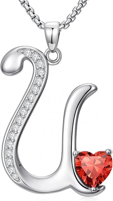 Christmas Gifts for Women Alphabet A to Z Initial Birthstone Pendant Necklaces for Women - 18k White Gold Plated Personalized Name Jewelry Valentine Mothers Day Birthday Gifts for Women Her Girlfriend