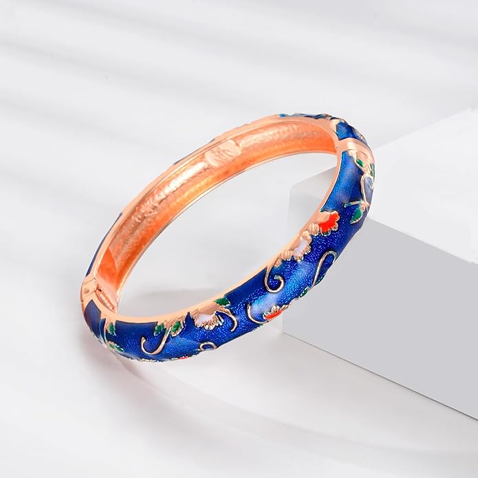 UJOY Cloisonne Bracelet Butterfly Hinge Indian Cuff Bangle Enameled Jewelry Flower Bracelets for Women Gift Box 55A114