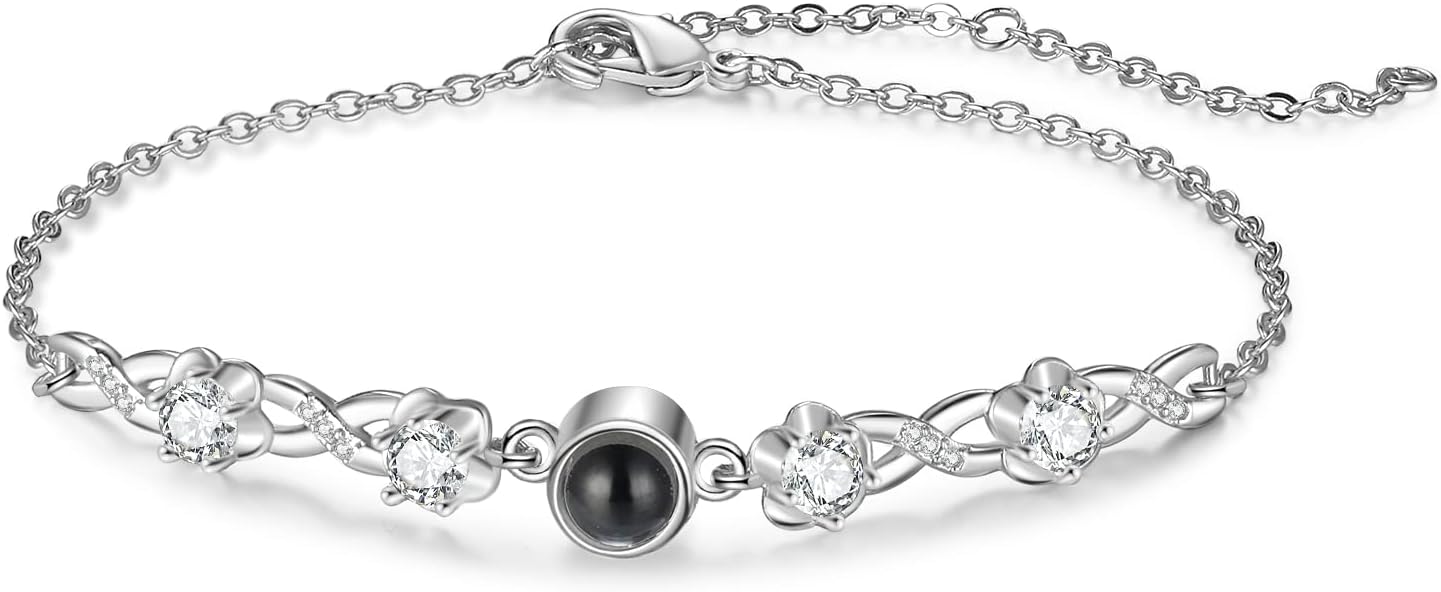 ROSI Personalized Bracelets with Picture Inside, Custom Projection Bracelets with Photos, Picture Bracelet Personalized Photo Gifts, Memorial Gifts for Women Mom Family Couple Girl