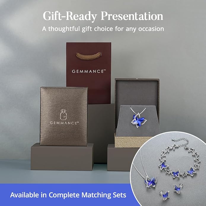 Gift Butterfly Birthstone Crystal Necklace, Silver Tone with 18”+2” Chain, Necklace for Mother’s Day Anniversary Birthday Gifts for Women and Daughter