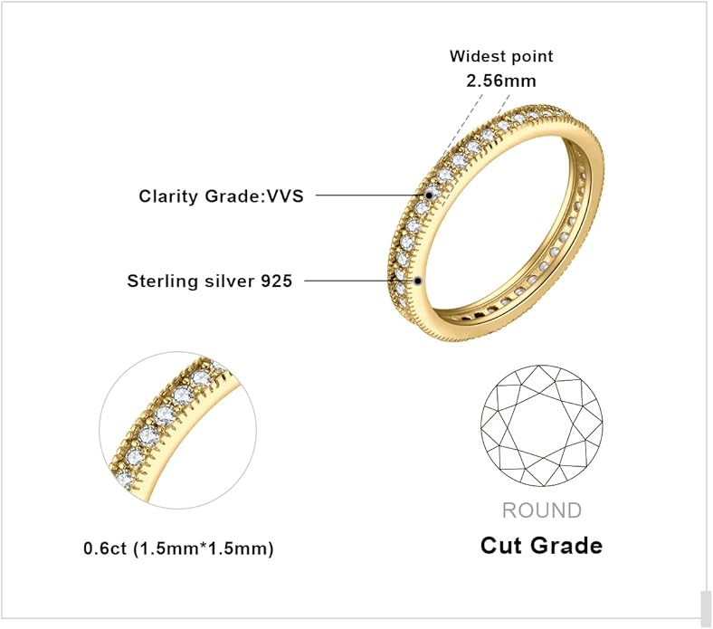 JewelryPalace 14K Gold Plated 925 Sterling Silver Rings for Women, Cubic Zirconia Promise Rings for Her, Stackable Wedding Bands Rings for Women Set Size 4-12