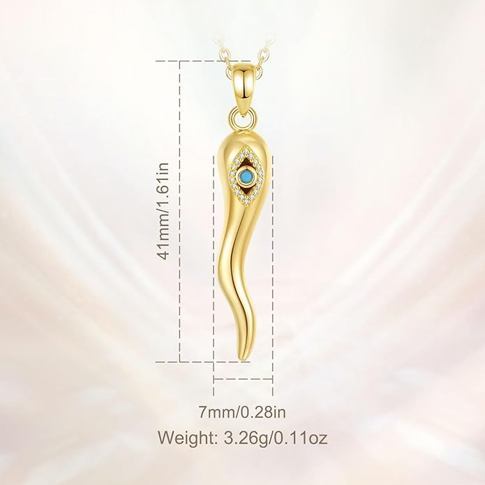 INFUSEU 925 Sterling Silver Italian Horn Evil Eye Necklace for Women Men Good Luck Protection Gifts