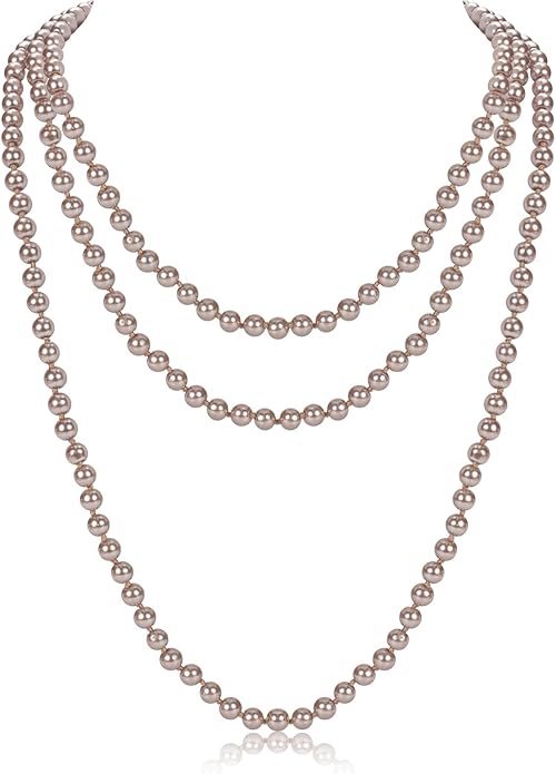 59" Long Pearl Necklaces for Women, Vintage Elegant Long Pearls Necklace for Wedding Party 1920s Gatsby Costume Jewelry