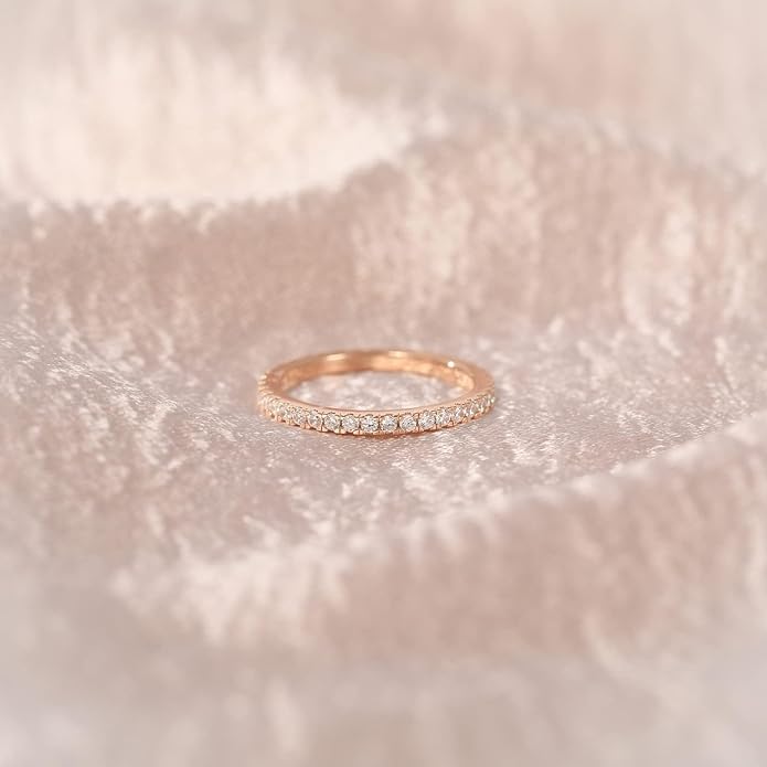 EAMTI 2mm 925 Sterling Silver Wedding Band Cubic Zirconia Full Eternity Stackable Engagement Ring Size 3-13