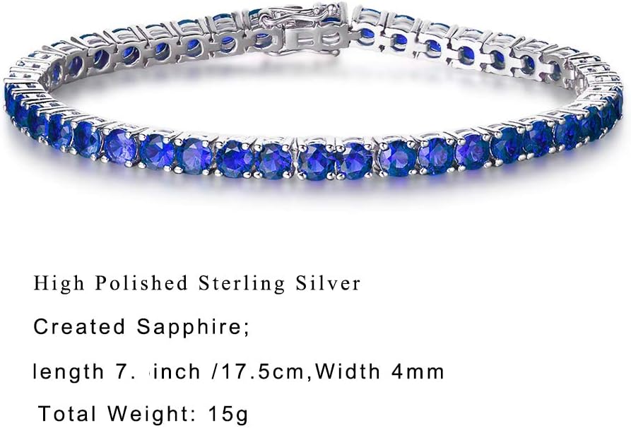 FANCIME Birthstone Bracelet Sterling Silver Gemstone Tennis Bracelets Fine Jewelry Wedding Bridal Prom Birthday Gift for Women Her, Length 7.2 Inch Width 4mm