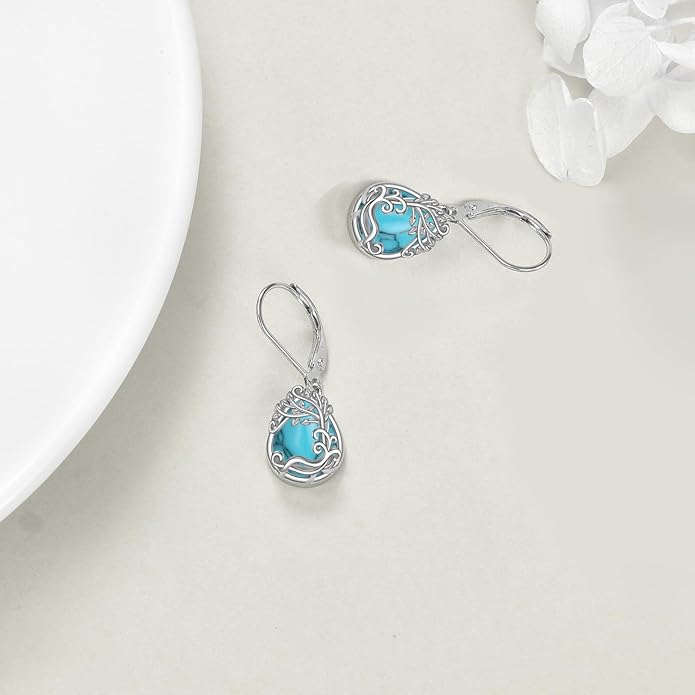 Moonstone Filigree Drop Dangle Teardrop Earrings 925 Sterling Silver Moonstone Leverback Earrings for Women Jewelry Gifts