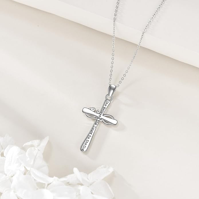 Cross Necklace Women Sterling Silver Mustard Seed/Crescent Moon/Dachshund/Stethoscope Gifts Cross Jewelry for Women