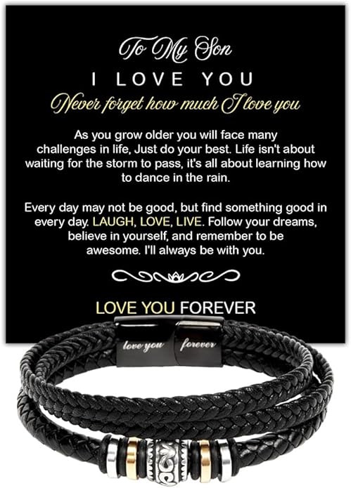 To My Son Bracelet from Dad with Heartfelt Message, Bracelets For Men, Birthday Gift for Son from Mom and Dad, Graduation Christmas Gifts for Him