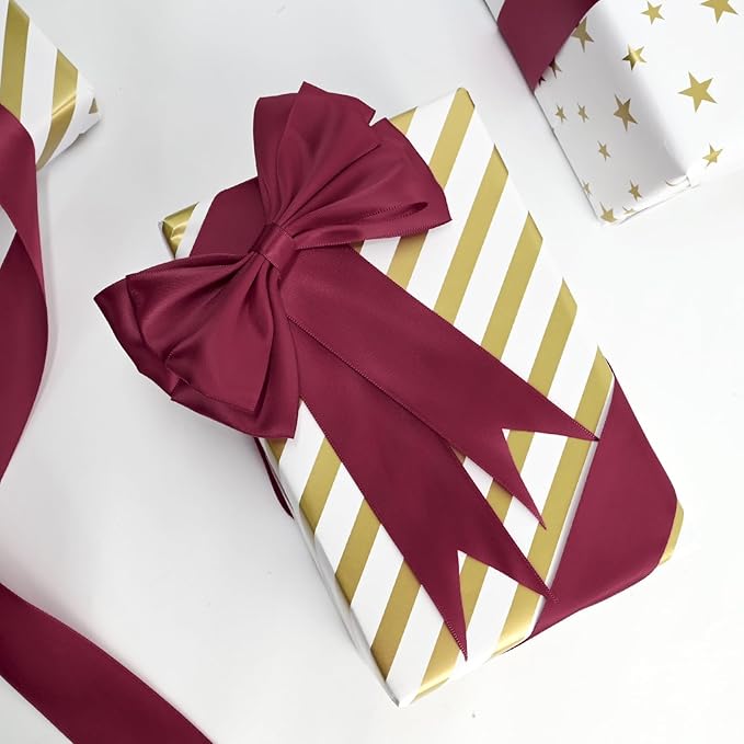 LEEQE Double Face Wine Red Satin Ribbon 1-1/2 inch X 50 Yards Polyester Wine Red Ribbon for Gift Wrapping Very Suitable for Weddings Party Hair Bow Invitation Decorations and More