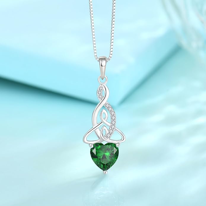 Infinity Celtic Knot Jewelry Set for Women 925 Sterling Silver Emerald Earrings and Necklace Set May Birthstone Jewelry Gifts for Her