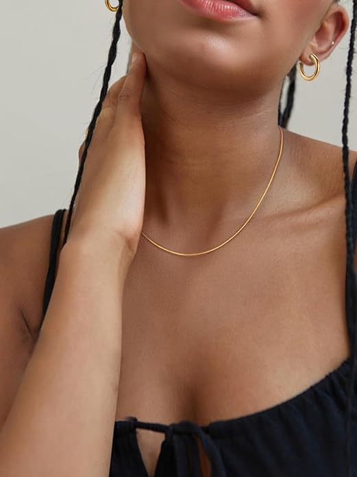 ChainsHouse Snake Chain Necklace for Women 1.2mm, 18-30" Adjustable with 5cm Extender for Pendants Lockets, Rose Gold/Stainless Steel/Black/14K Gold Hypoallergenic Dainty Jewelry Gift