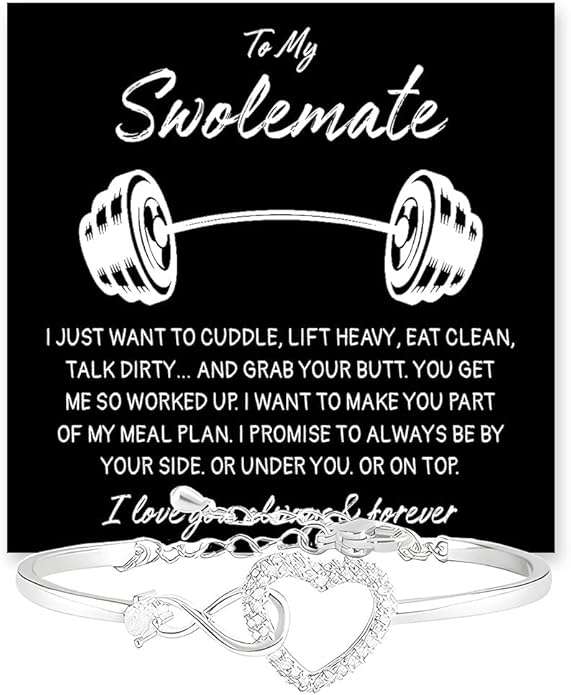 To My Swolemate Bracelet, Fitness Jewelry for Her, Motivational Bracelet for Gym Lovers with Message Card and Box, Weightlifting Swolemate Gift on Birthday, Christmas, Valentine Day
