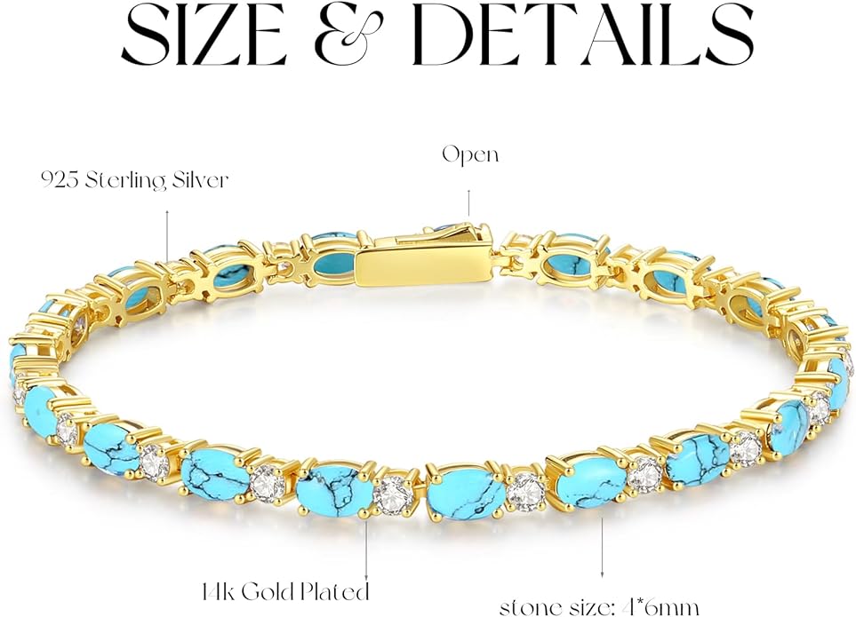 FANCIME 14K Gold Plated Birthstone Bracelets 4mm Sterling Silver Tennis Bracelets Gold Bracelets Birthday Jewelry Gifts for Women 7"