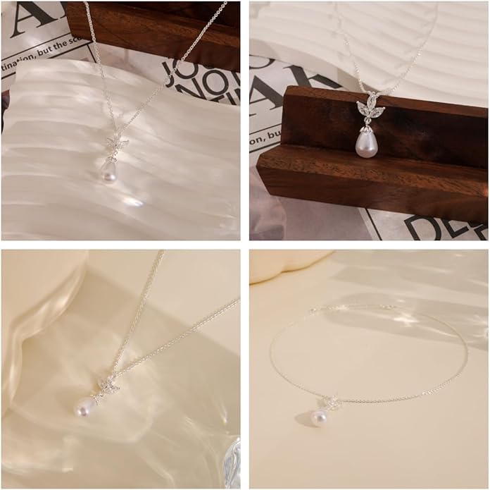 Pearl Necklace for Women Trendy,14k Gold Plated Necklace Dainty Wedding Necklace Small Cute Choker Necklace Beaded Lariat Drop Necklace Vintage Waterproof Jewelry for Women Gold Jewelry Fashion Gifts