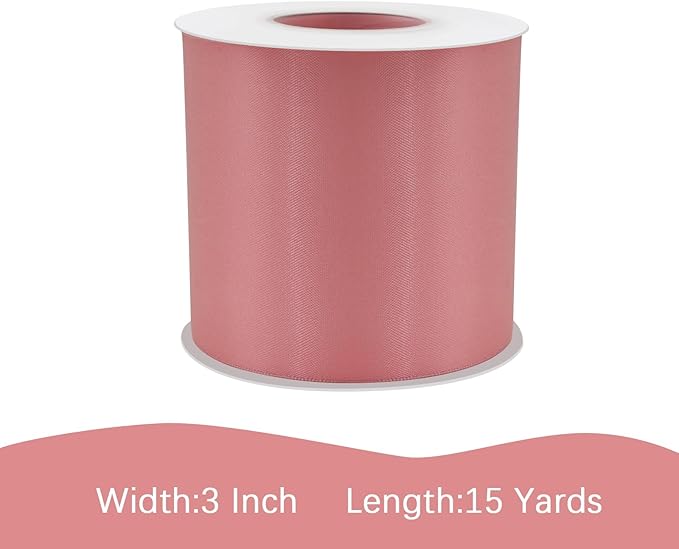 LEEQE Dusty Pink Satin Ribbon 3 inch X 15 Yards Polyester Ribbon for Gift Wrapping Very Suitable for Weddings Party Hair Bow Invitation Decorations and More