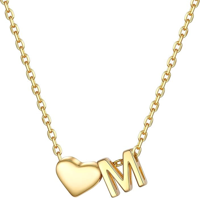 PROSILVER Initial Heart Necklace for Women, 925 Sterling Silver Tiny Heart Letter Necklace Siver, Gold Necklace, Come with Box