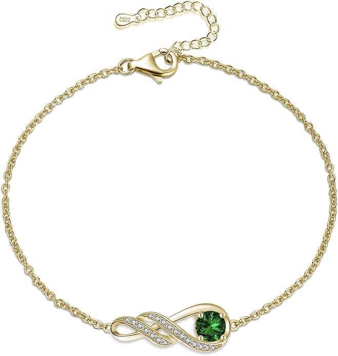 Birthstone Bracelets for Women 925 Sterling Silver Created Gemstone Bracelet Infinity Pendant Jewelry for Her, 6.7"+1.2"