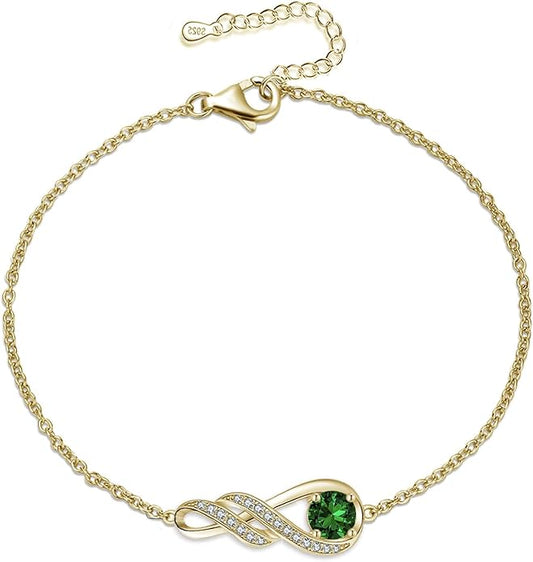 Birthstone Bracelets for Women 925 Sterling Silver Created Gemstone Bracelet Infinity Pendant Jewelry for Her, 6.7"+1.2"