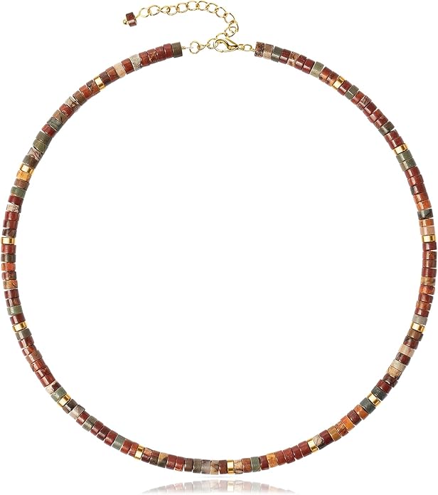 AGOT Beaded Gemstone Necklace for Women: Boho Bead Choker Natural Stone Necklaces - Handmade Jewelry for Summer Beach