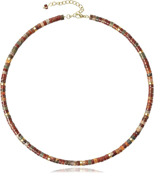 AGOT Beaded Gemstone Necklace for Women: Boho Bead Choker Natural Stone Necklaces - Handmade Jewelry for Summer Beach