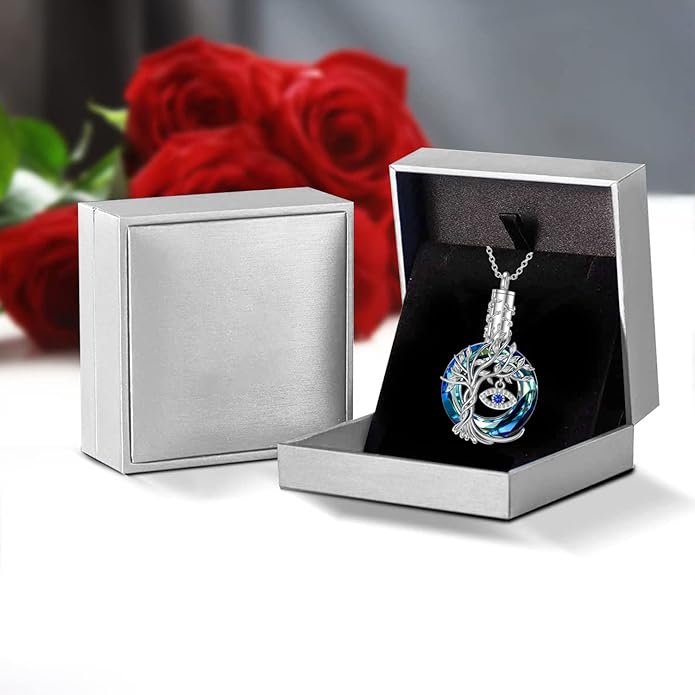 TOUPOP Evil Eye Necklace 925 Sterling Silver Tree of Life Circle Crystal Pendant Necklace Protection Jewelry Amulet Christmas Gifts for Women Her