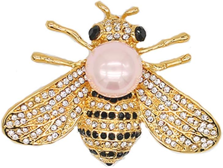 Honey Bee Brooches Crystal Insect Themed Bee Brooch Animal Fashion Shell Pearl Brooch Pin Gold Tone
