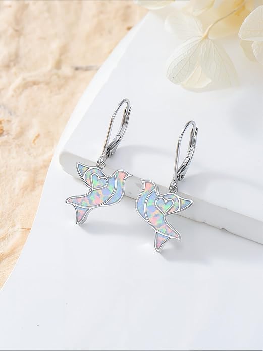 Phoenix/Dragonfly/Hummingbird/Butterfly/Dove Earrings 925 Sterling Silver Opal Animal Dangle Earrings Opal Jewelry Christmas Gifts for Women