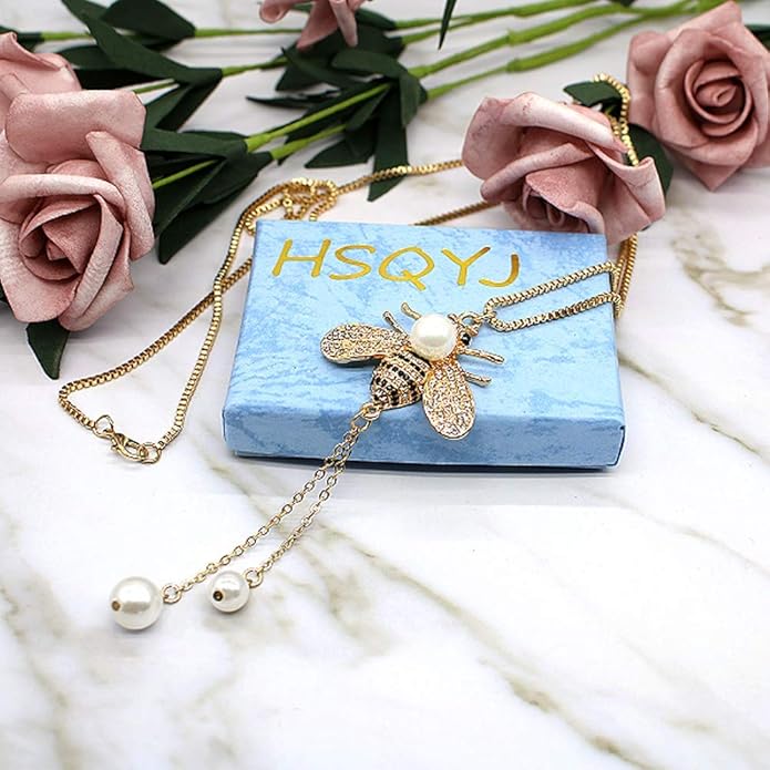 Honey Bee Brooches Crystal Insect Themed Bee Brooch Animal Fashion Shell Pearl Brooch Pin Gold Tone