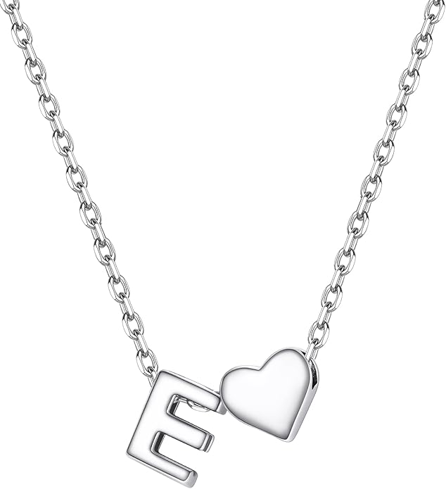 PROSILVER Initial Heart Necklace for Women, 925 Sterling Silver Tiny Heart Letter Necklace Siver, Gold Necklace, Come with Box