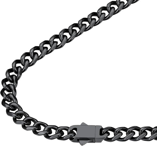 FindChic Cuban Link Chain for Men, 6/9/12mm Necklace Chain, Black/Gold Plated/Stainless Steel Necklace, Hypoallergenic & Tarnish-Proof Men's Jewelry Hip Hop Accessories, 18-30" Length Options