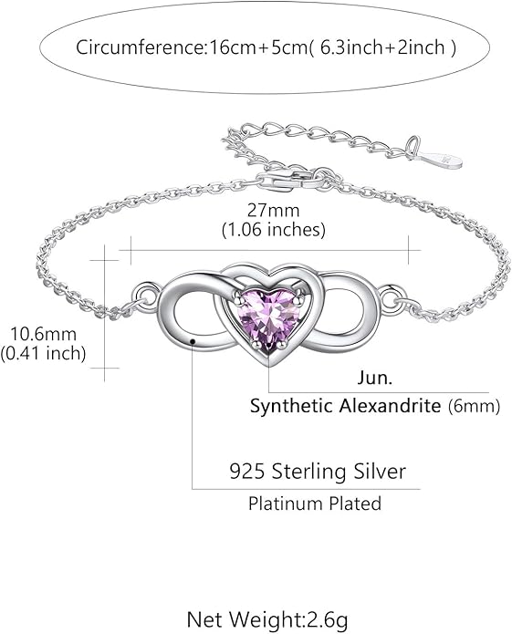 Custom4U Personalized Infinity Love Symbol Link Bracelets for Women 925 Sterling Silver Birthstone Bracelet Adjustable Engraved Chain Christmas Mother's Day Birthday Jewelry Gifts for Mom Her