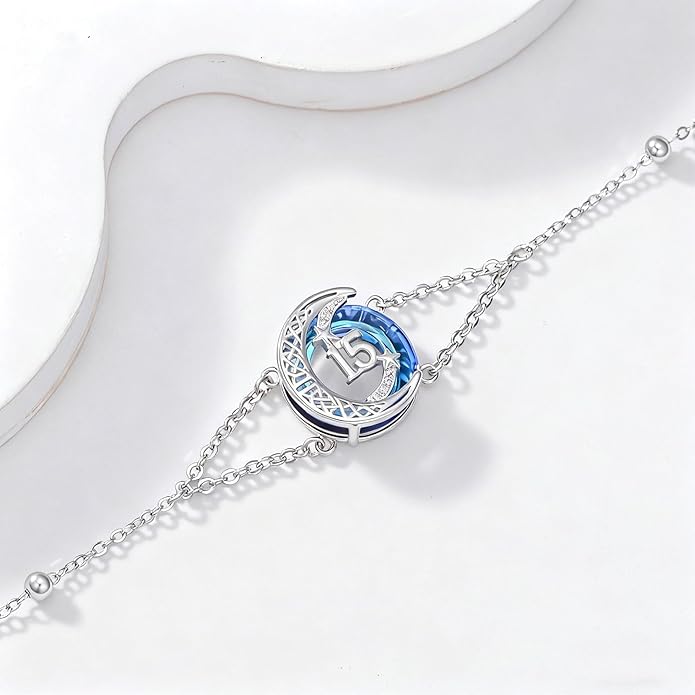 JUSTKIDSTOY Birthday Gifts Bracelet for Women Girls 925 Sterling Silver Celtic Moon Star Bracelets with Blue Crystal Pendant Jewelry for Sister Friends
