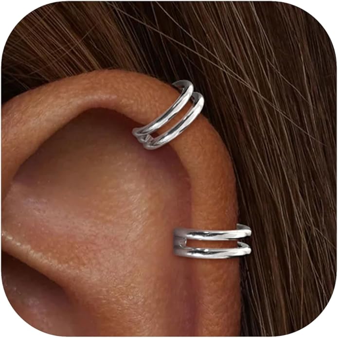 2 PCS Small Cartilage Double-Hoop Helix Conch Piercing Earrings With Cubic Zirconia For Women Trendy 14K Gold Plated Titanium Surgical Stainless Steel Sets Jewelry