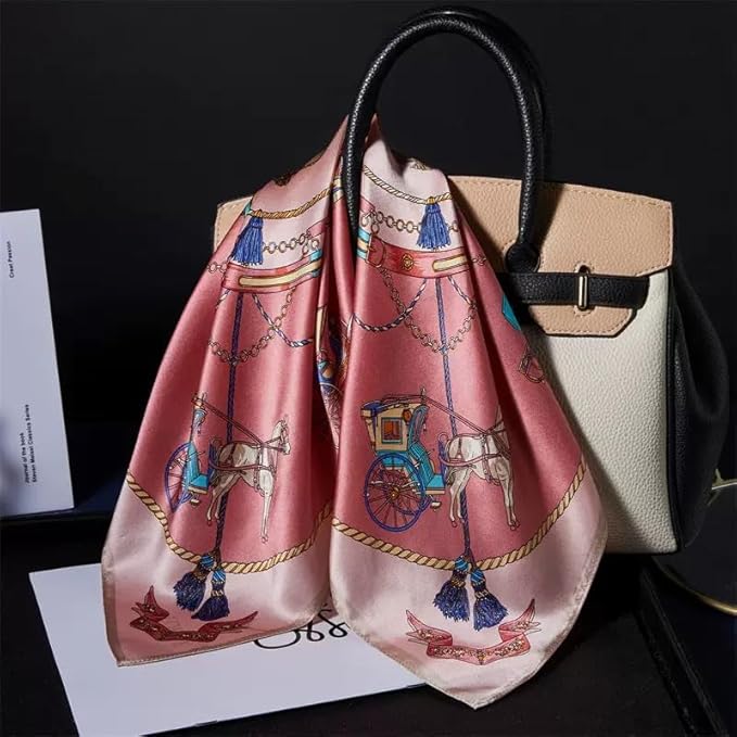 ANDANTINO 100% Pure Mulberry Silk Small Square Scarves -21'' x 21''- Digital Printed Neckerchief –Women Men Lightweight Scarf
