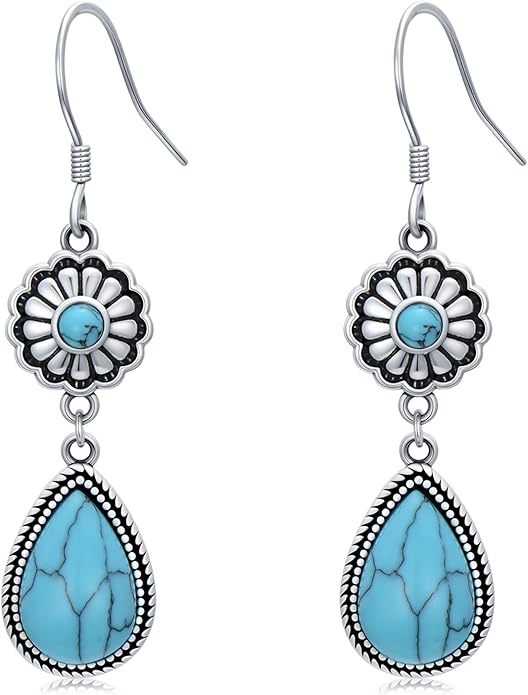 Western Earrings for Women 925 Sterling Silver Turquoise Western Country Dangle Drop Earrings Country Jewelry Gifts for Cowgirl Cowboy