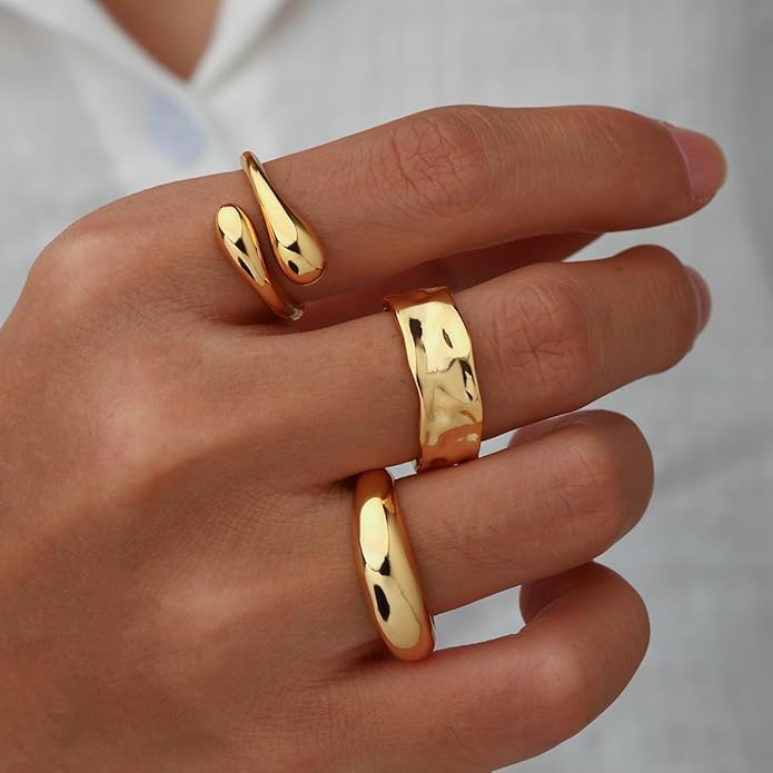 Chunky Gold Rings for Women Non Tarnish, 18K Gold Plated Statement Dome Rings Stacking,Thumb Ring, Mens Silver Eternity Wedding Band Jewelry Size 5-11