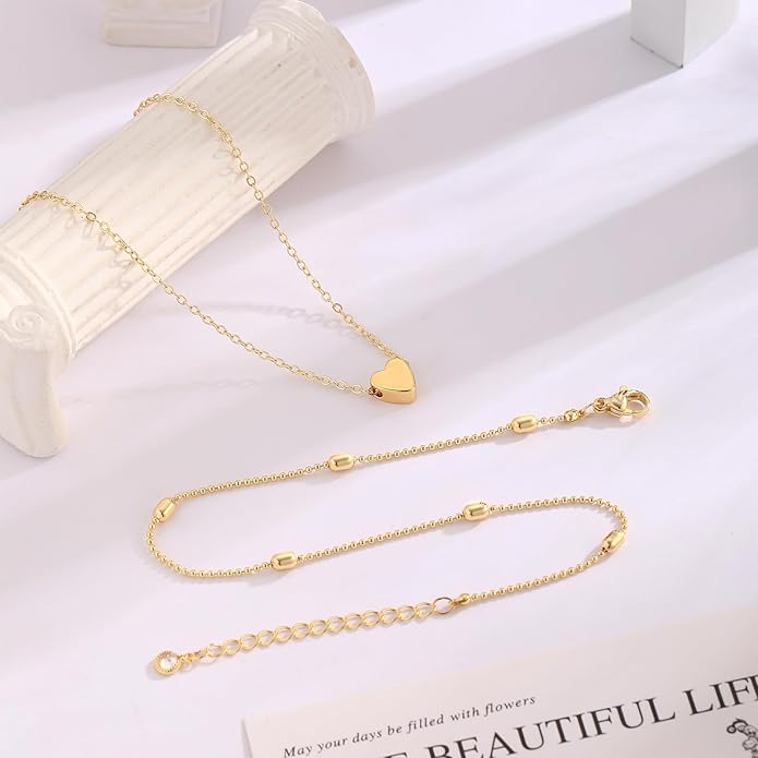 2/3 PCS Gold Anklets for Women Waterproof Cuban Link Anklet Beaded Bracelets Stackable Bracelets 14K Gold Plated Custom Jewelry Gifts Non Tarnish Lightweight