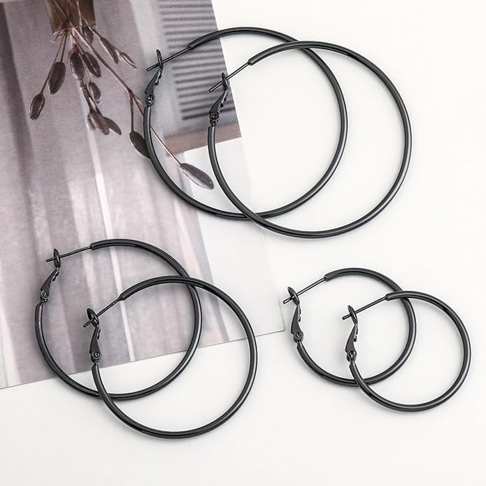 Big Gold Hoop Earrings for Women Hypoallergenic 925 Sterling Silver Post Thin Loop 14K Gold Plated Hoop Earrings Set for Women, 3 Pairs