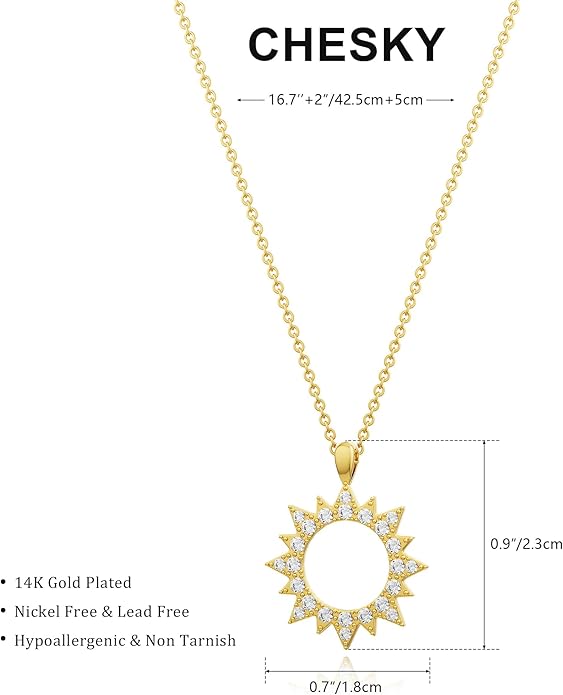 CHESKY Layered Necklaces for Women Trendy, Dainty 14k Gold Plated Pendant Necklace Layering Necklace for Women Non Tarnish Hypoallergenic Sun Gold Necklace Stack Gold Jewelry for Women Gifts