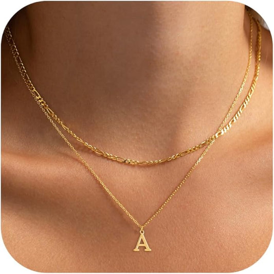 Initial Necklaces for Women Dainty Gold Silver Layered Letter Pendant Necklace Cute Figaro Chain Choker Necklace Personalized Trendy Stuff Jewelry Stack Gift for Women Her