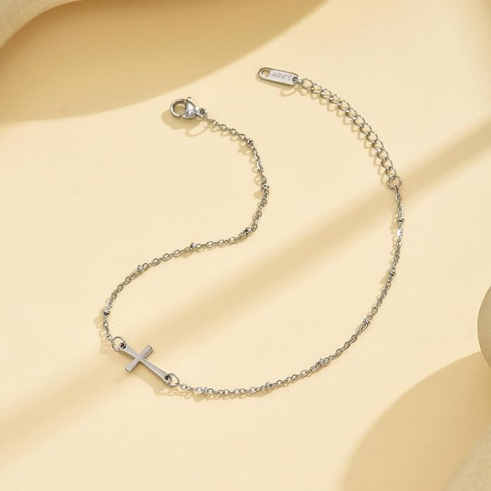 Ankle Bracelets for Women Dainty 18K Gold Plated Anklet Waterproof Round Beaded Paperclip Herringbone Pearl Chain Anklets Waterproof Beach Foot Jewelry