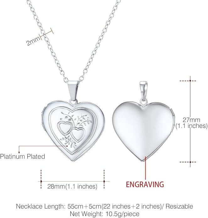 U7 Women Locket Necklace Platinum 14K Gold Photo Lockets that Hold Picture,Chain 20 Inch Personalized Gift Custom Love Heart Image Necklaces