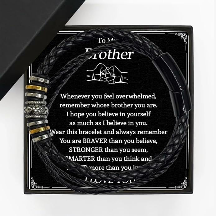 To My Brother Bracelet, Birthday Gifts For Brother Bracelet With Message Card And Box, Man Gifts From Mom And Dad, Inspirational Gift For Men On Birthday Graduation Christmas Anniversary