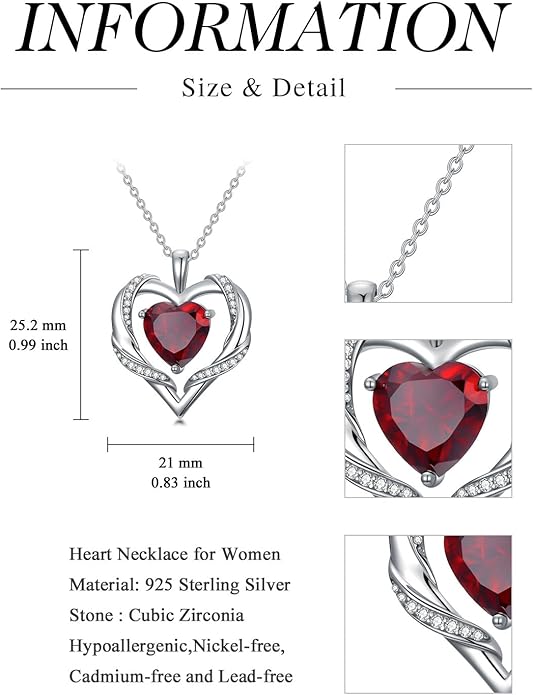 WINNICACA Birthday Gift for Mom Heart Necklace for Women 925 Sterling Silver Birthstone Necklace Jewelry Gift for Women Wife Her Girlfriend Sister