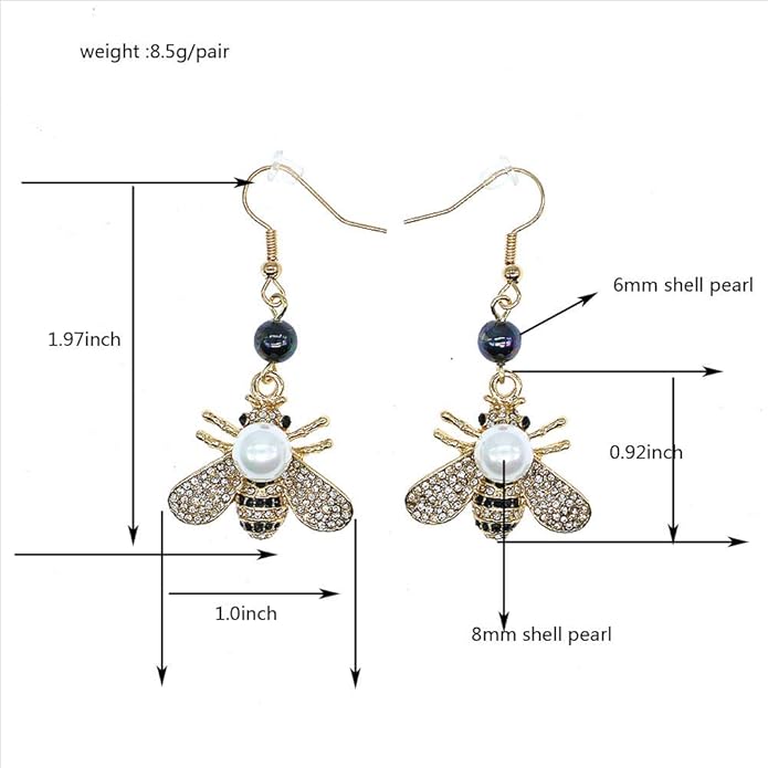 Honey Bee Brooches Crystal Insect Themed Bee Brooch Animal Fashion Shell Pearl Brooch Pin Gold Tone