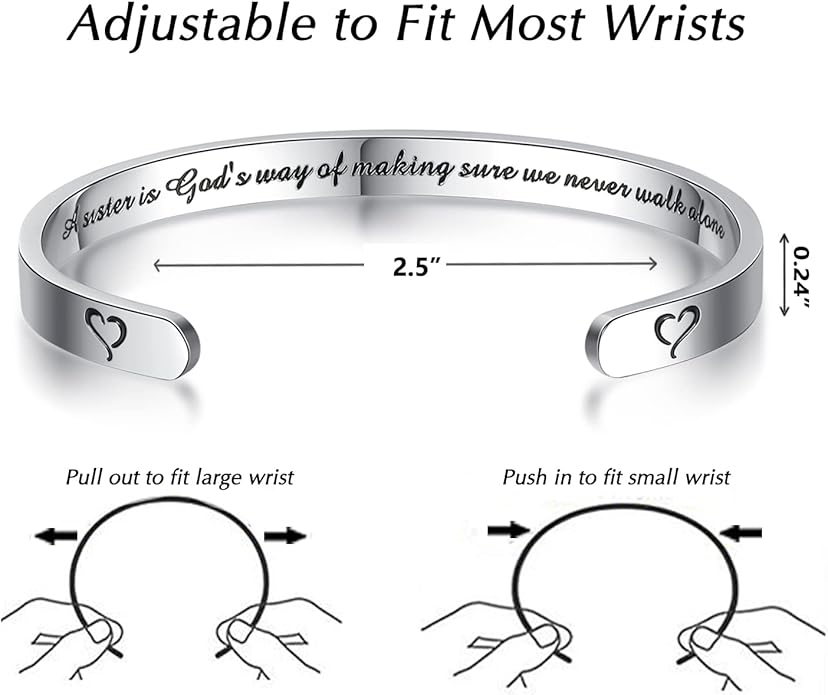 TONY & SANDY Inspirational Bracelets for Women Teen Girls Personalized Gifts for Daughter Granddaughter Mom Sister Friends Stainless Steel Engraved Cuff Birthday Easter Christmas