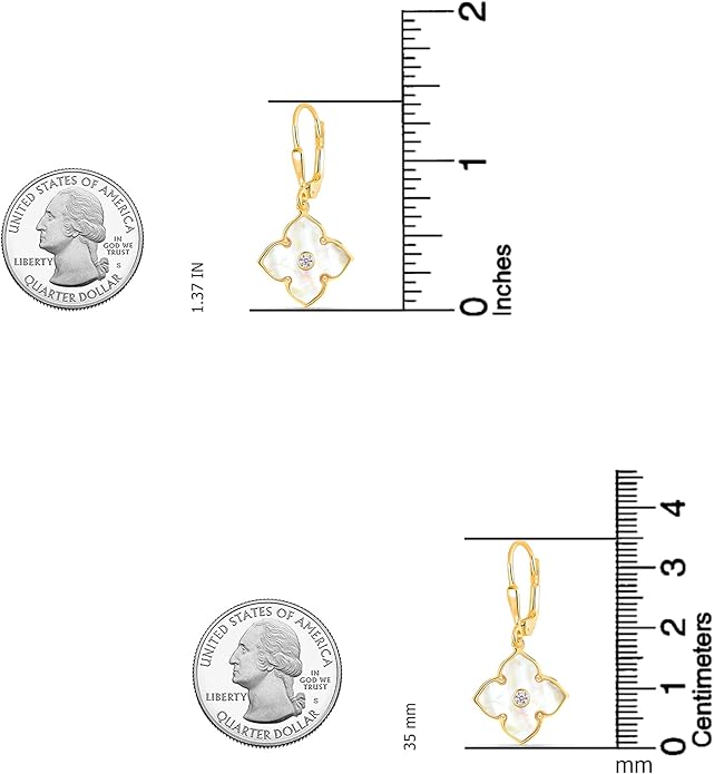 LeCalla 925 Sterling Silver Drop Earrings | Mother of Pearl Clover Earring | Mother of Pearl Stud Earring | Zirconia MOP Drop Dangle Hoop Earrings for Women