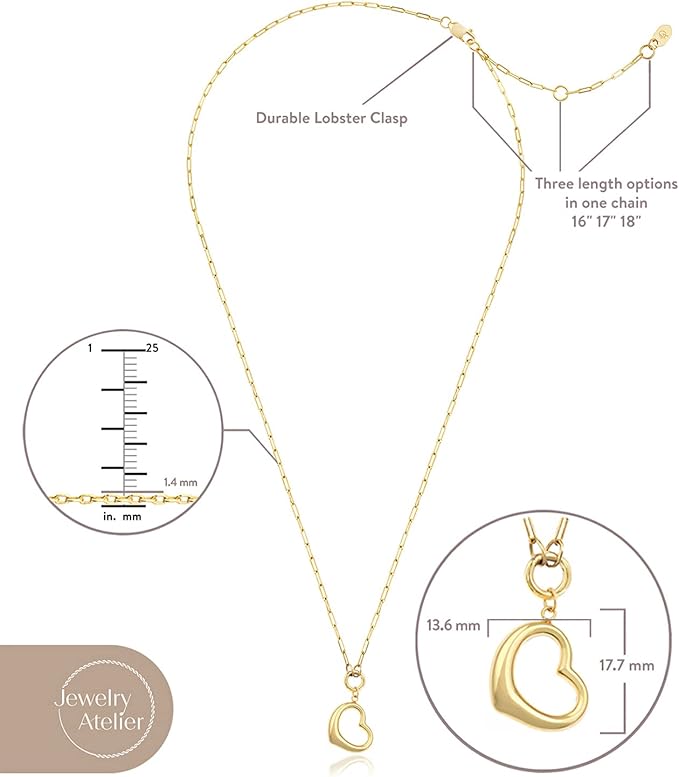Jewelry Atelier Gold Filled Pendant Necklace Collection - 14K Yellow Gold Filled Pendant Necklace with Solid Clip Chain for Women (Different Sizes and Styles with Extension/Adjustable Chain)